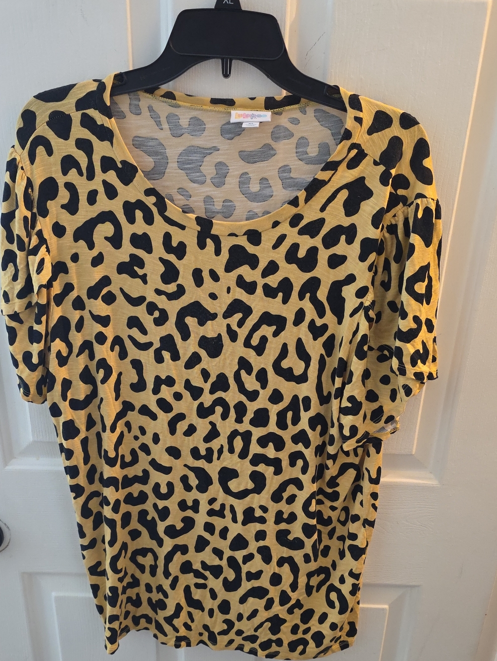 LuLaRoe Mustard Yellow and Black Leopard Scoop Neck Tee